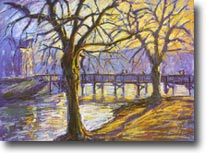 La passerelle à L'Isle Adam le soir